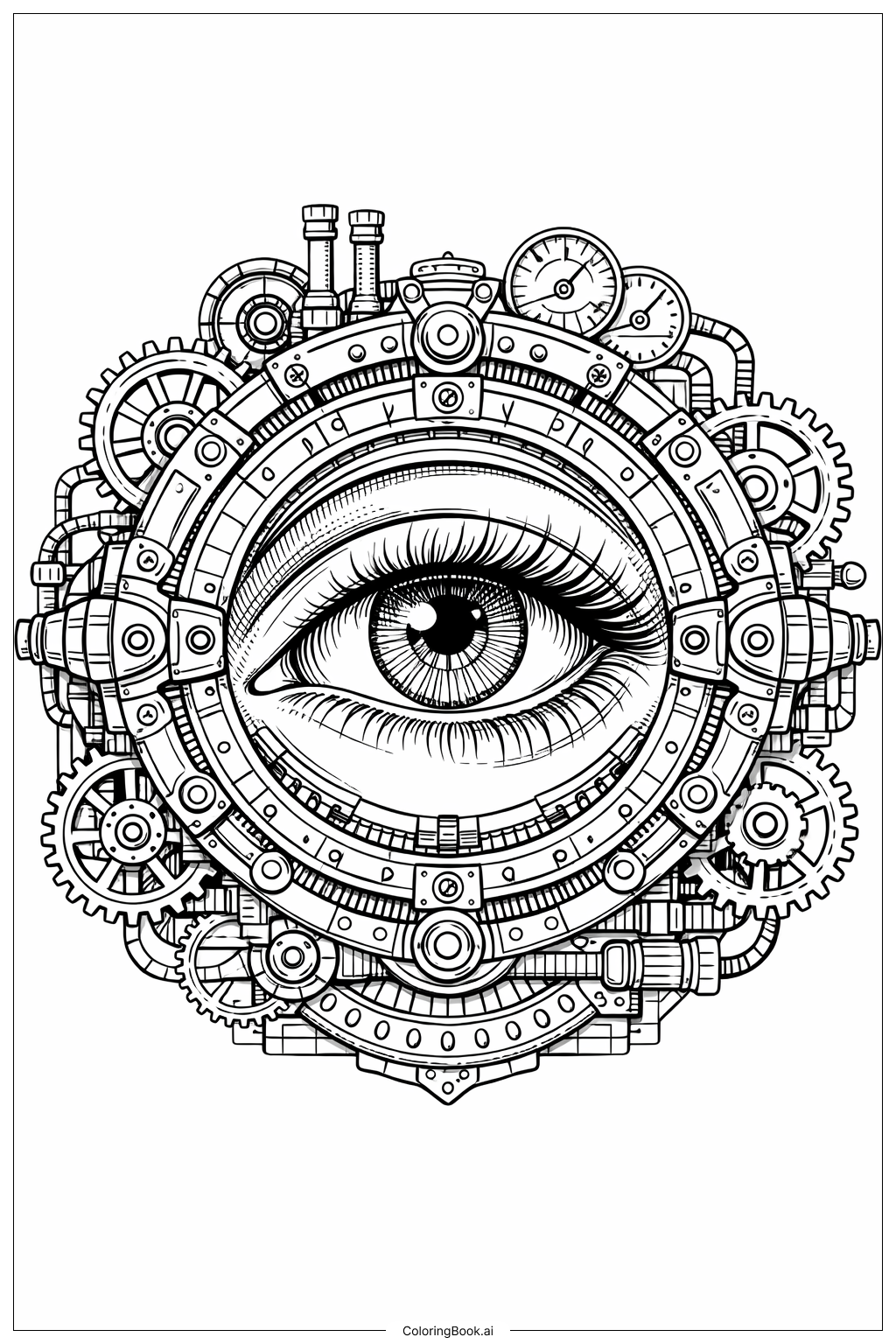  蒸汽朋克框架中的眼睛填色页 