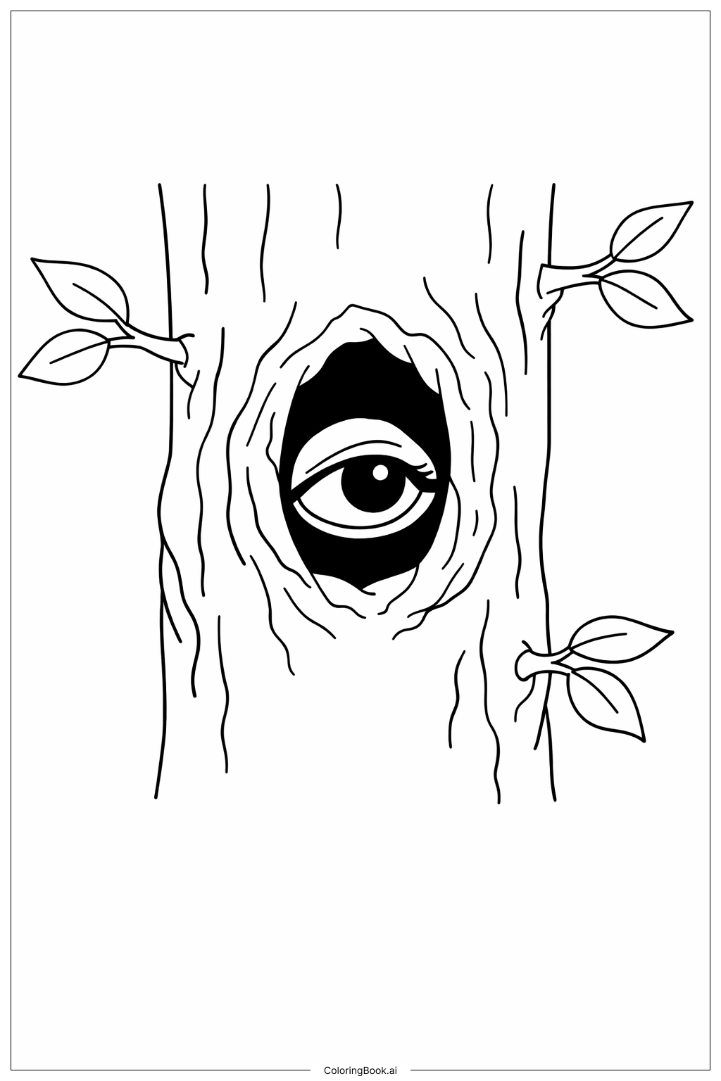  木の穴の中の目の塗り絵ページ 