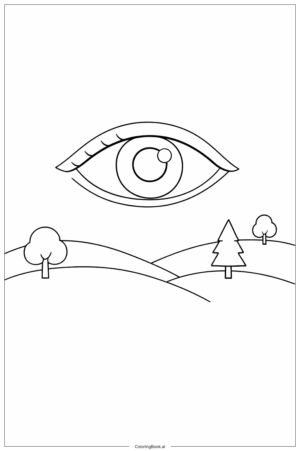 丘の上の目の塗り絵ページ