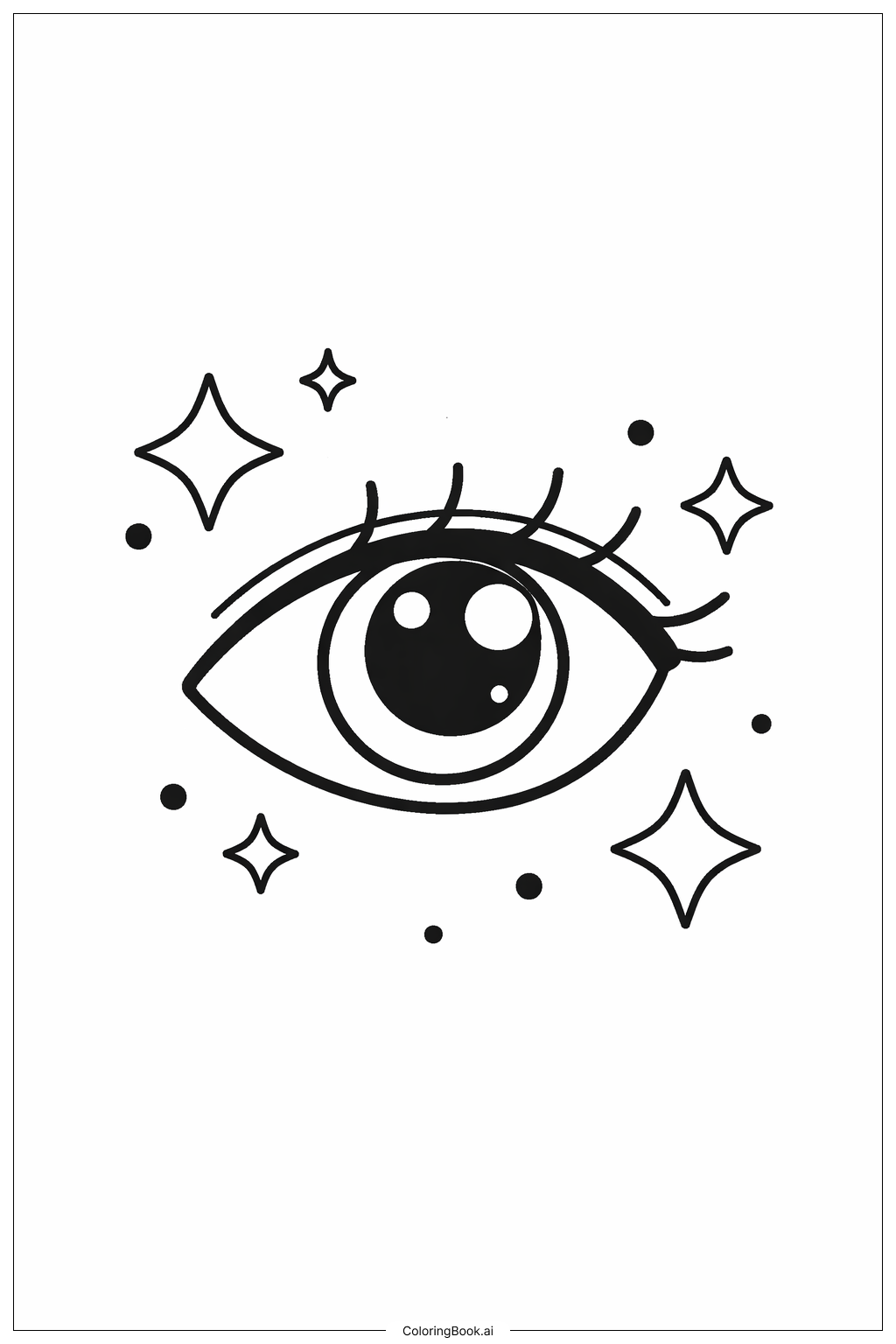  装飾的な星のある目の塗り絵ページ 