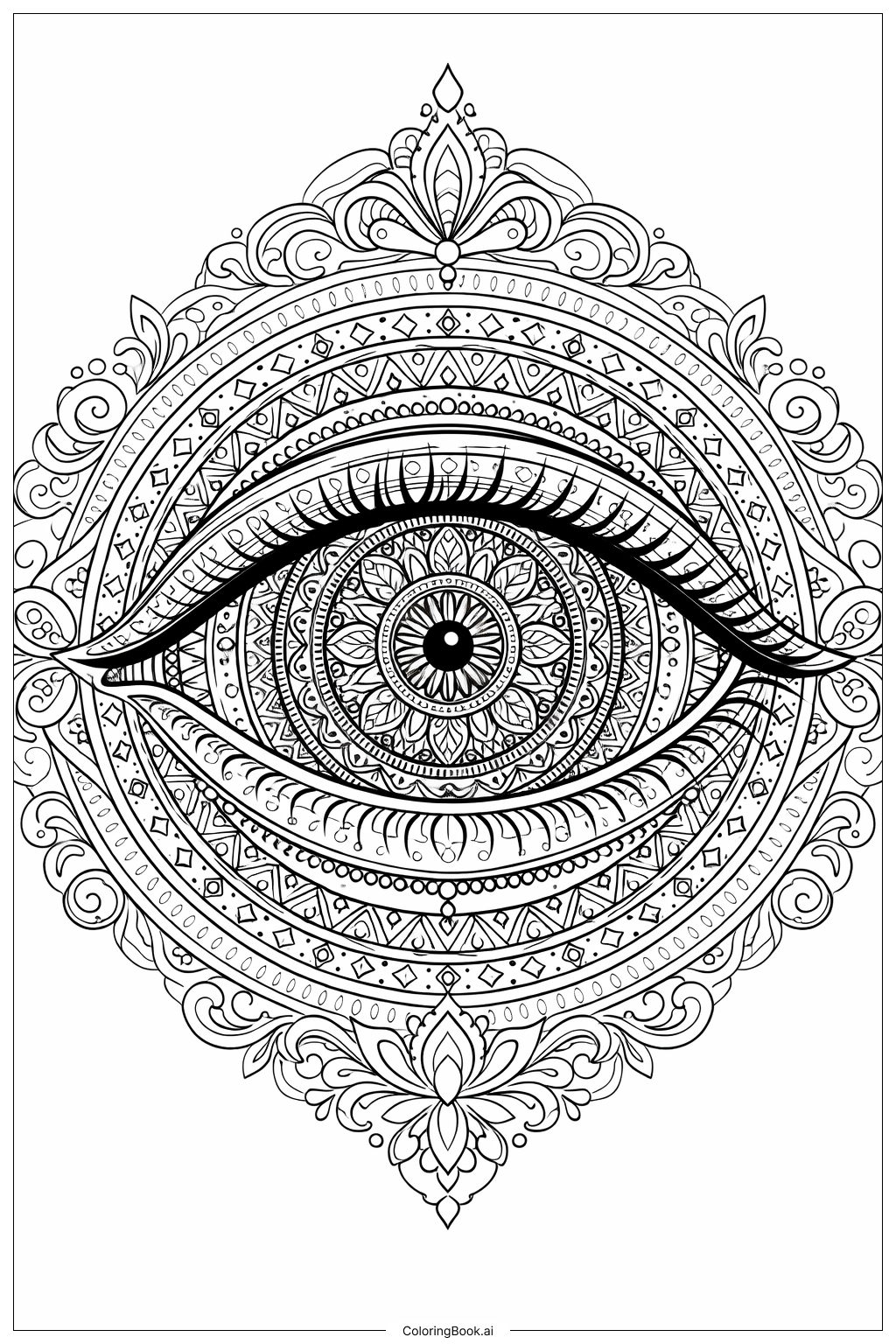  精致虹膜图案的眼睛填色页 