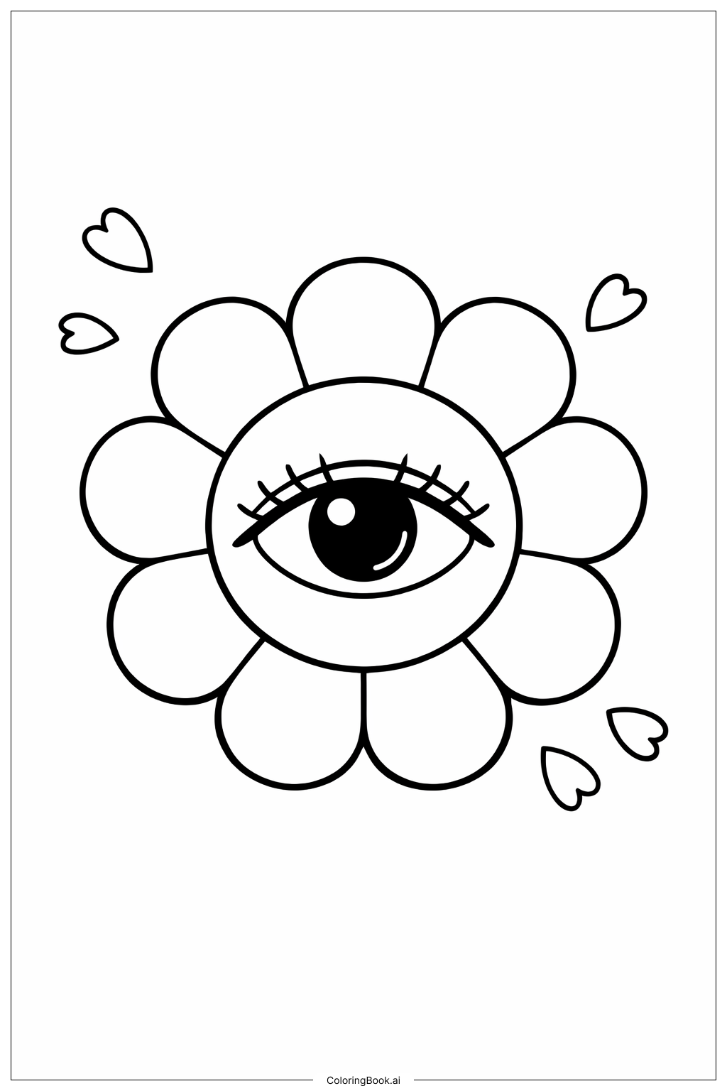  꽃으로 둘러싸인 눈 색칠공부 페이지 