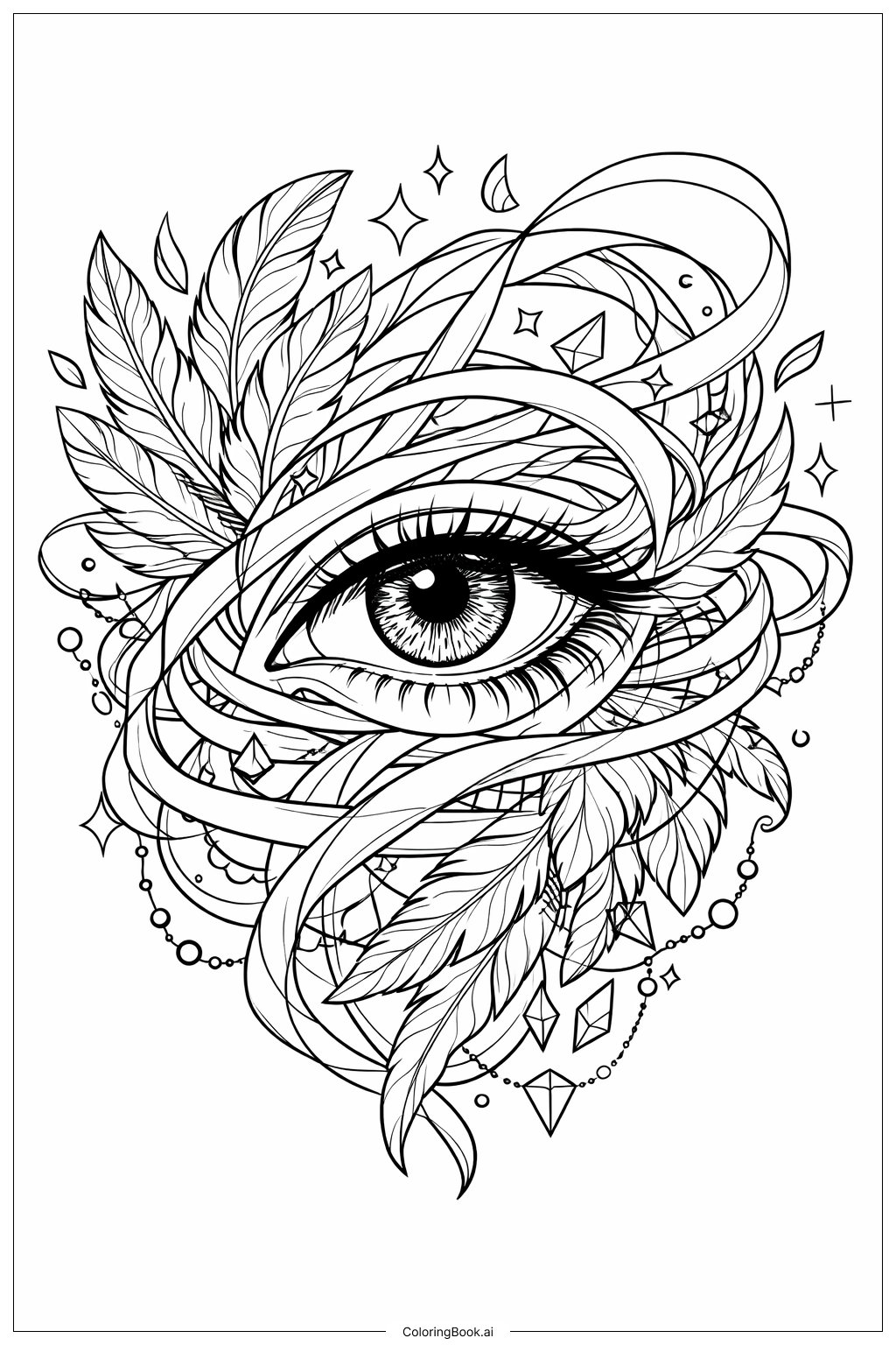  带多重重叠元素的眼睛填色页 