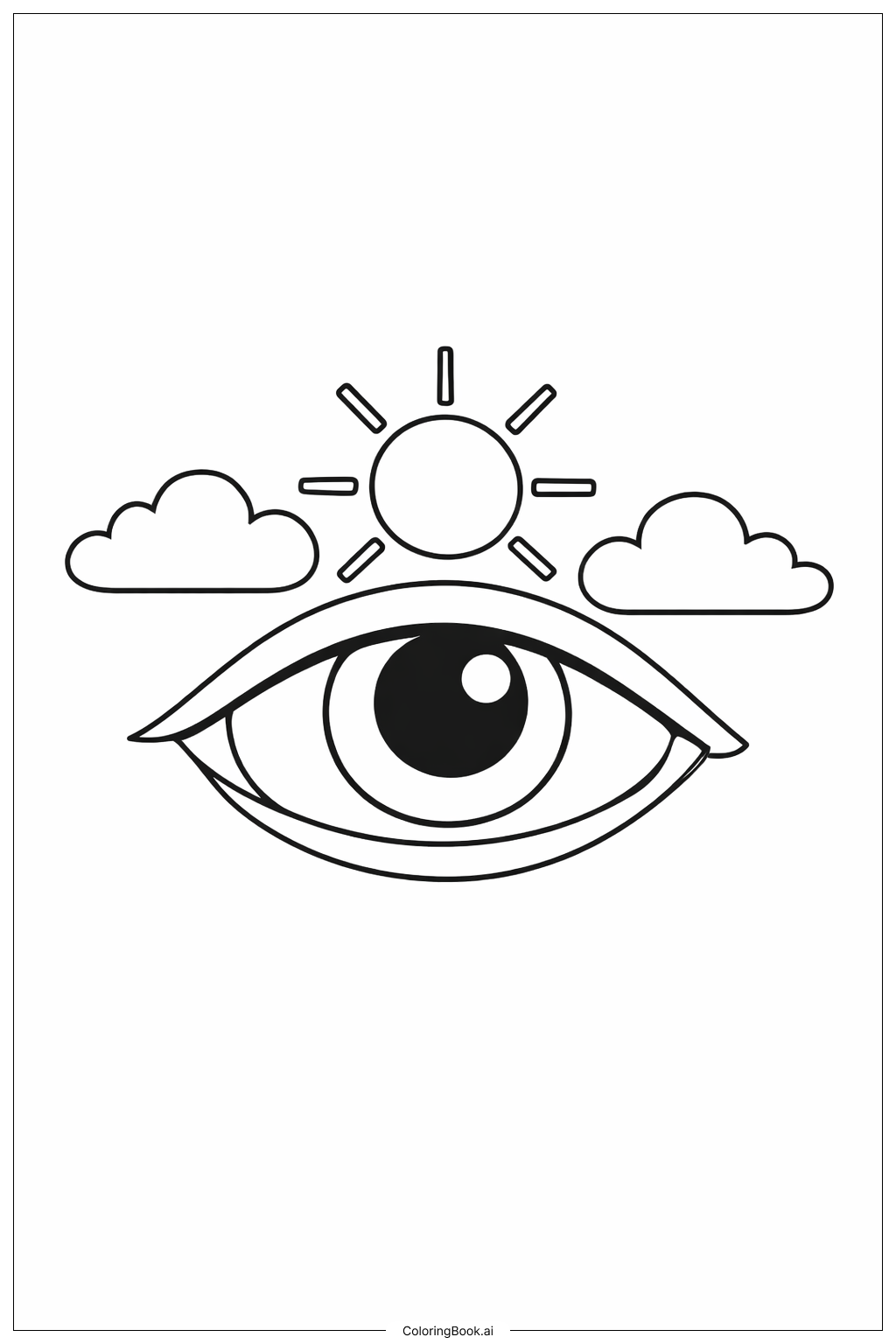  太陽と雲のある目の塗り絵ページ 