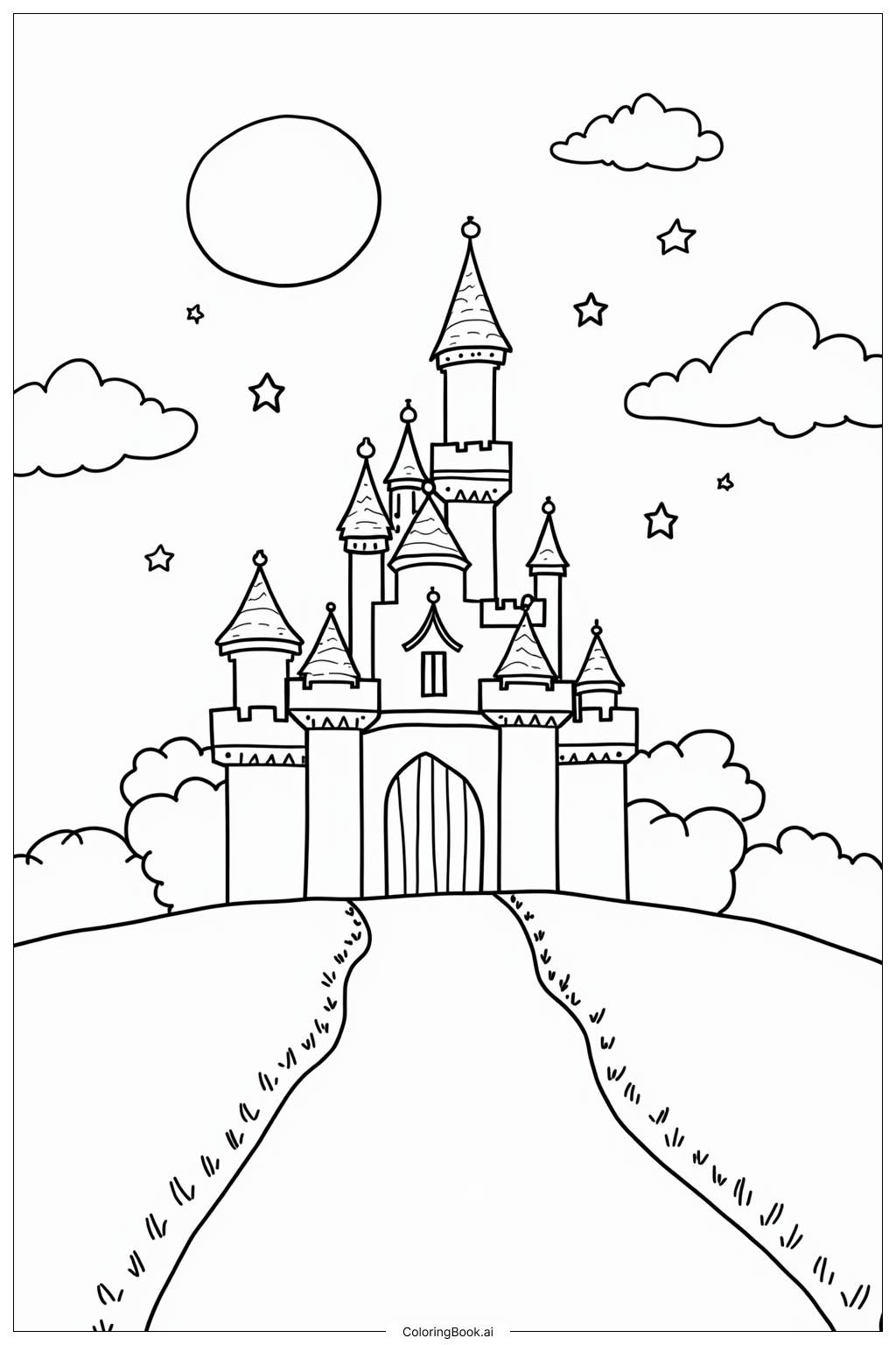  Página para colorear de Castillo Disney Cielo Nocturno 