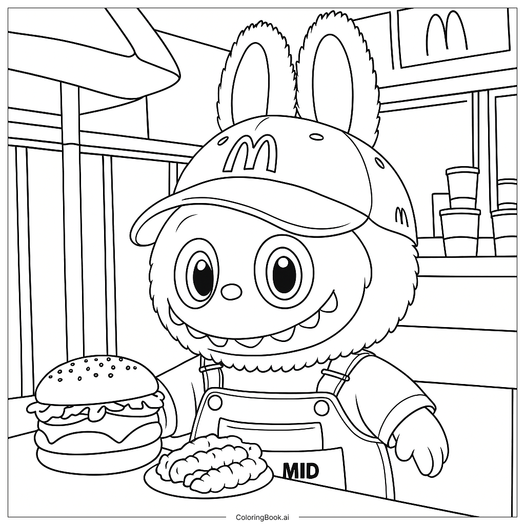  Trang tô màu Nhân viên Labubu làm burger 
