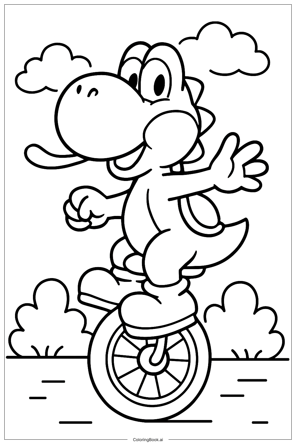 Yoshi Riding a Unicycle Coloring Page