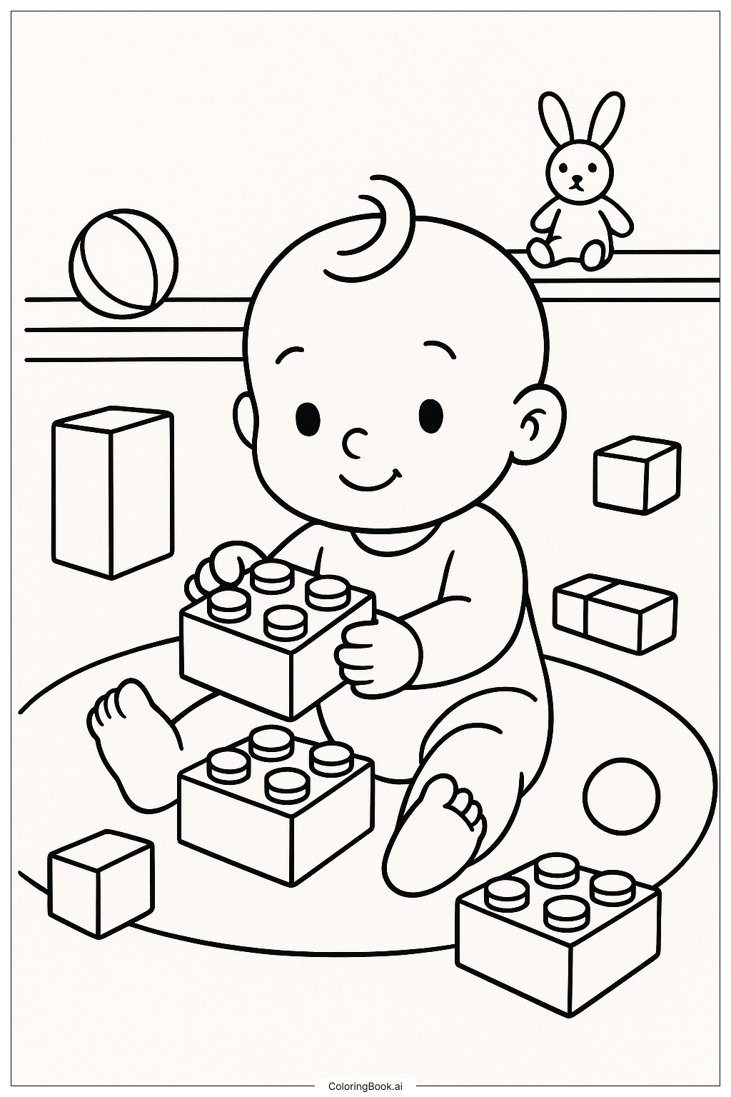  Baby Playing With Building Blocks Coloring Page 