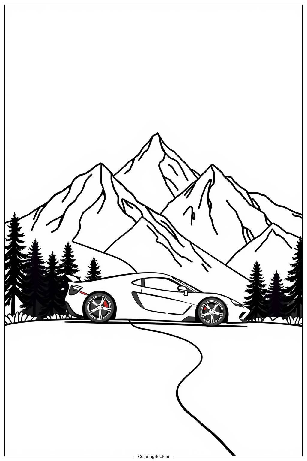  Page de coloriage Voiture de Sport sur Chemin de Montagne 