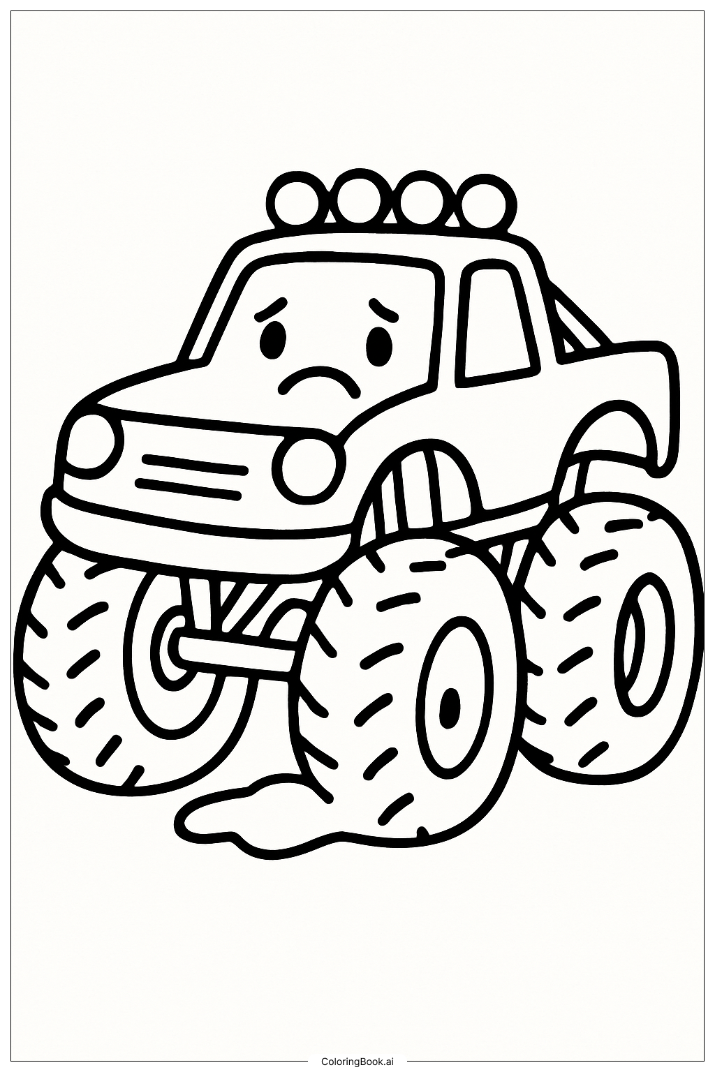  パンクした悲しいモンスタージャムトラックの塗り絵ページ 