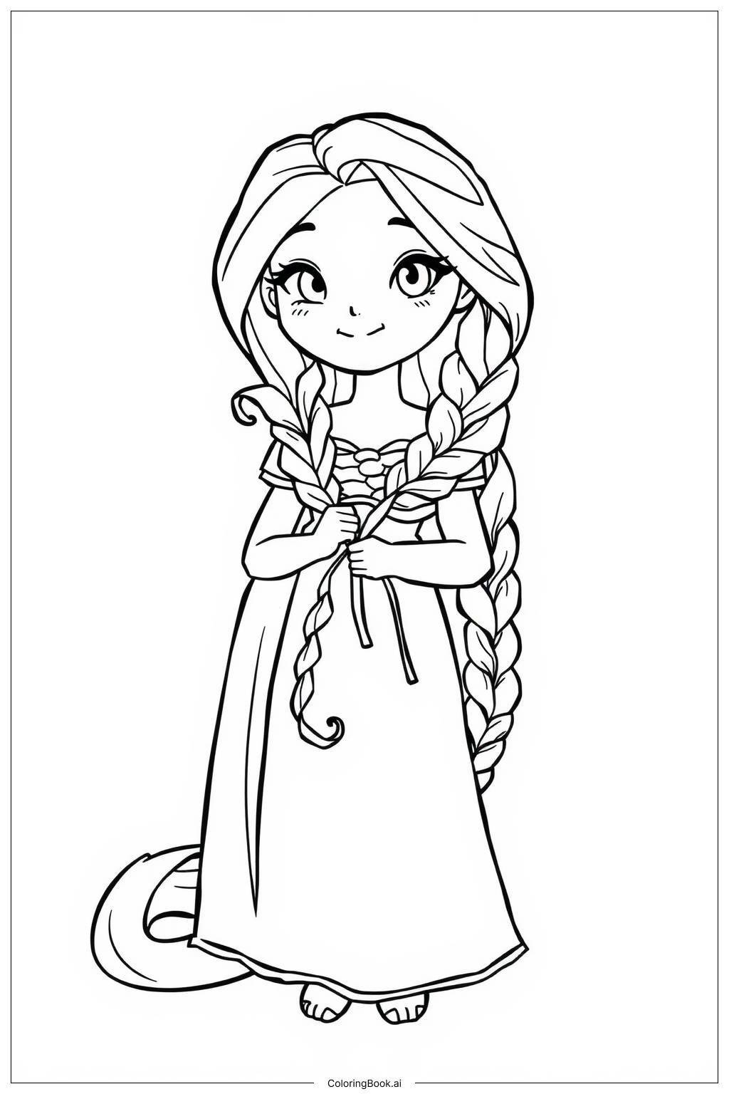  Página para colorir de Rapunzel segurando uma flor 