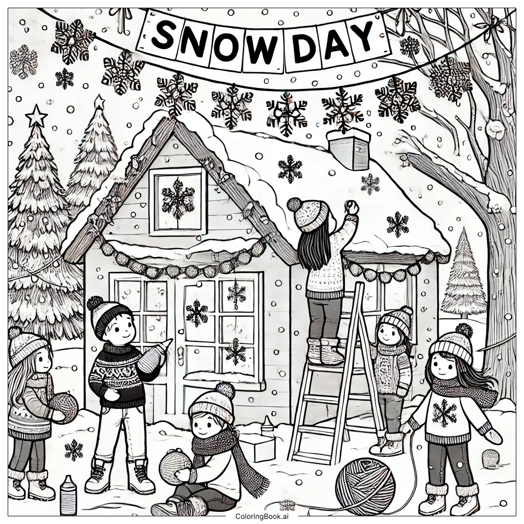  눈 오는 날 장식하기 색칠공부 페이지 