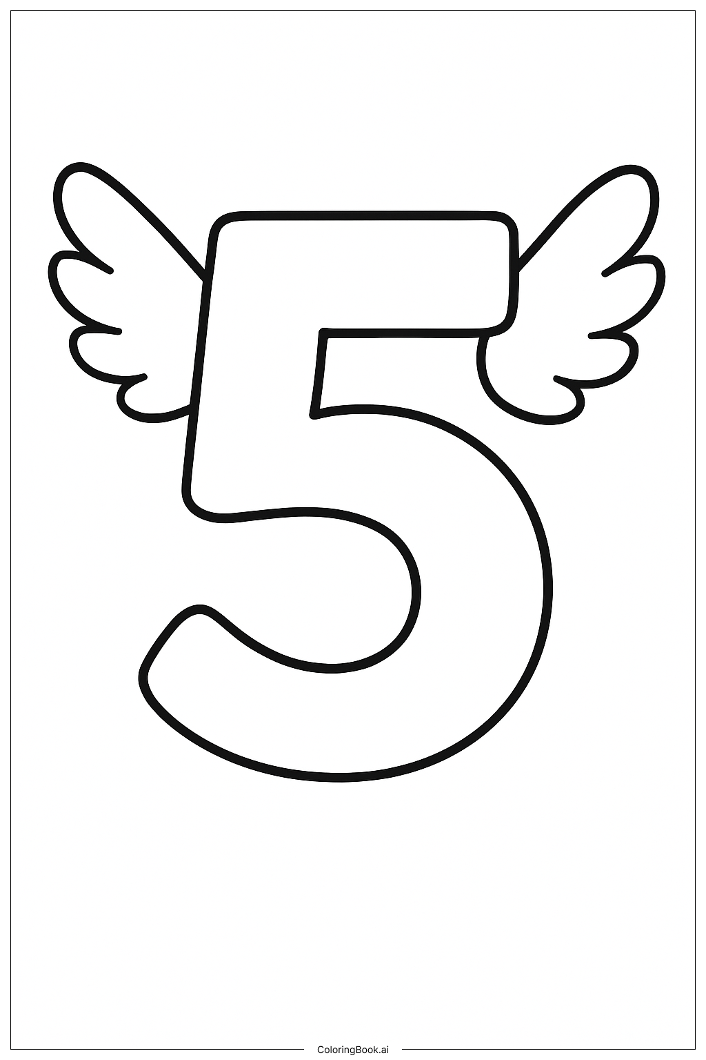  长着翅膀的飞翔数字五填色页 