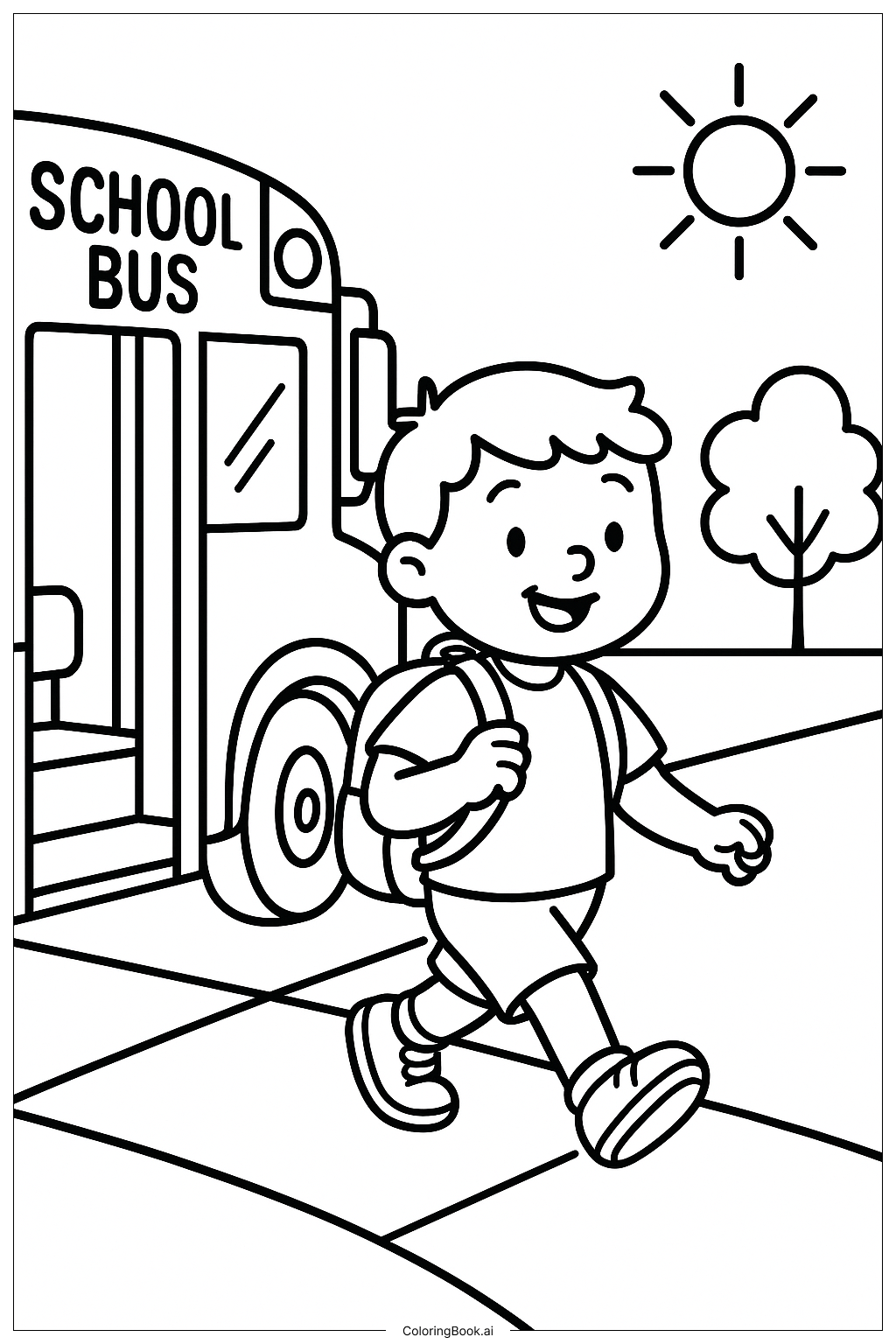  Page de coloriage Descendre du bus le premier jour d'école 