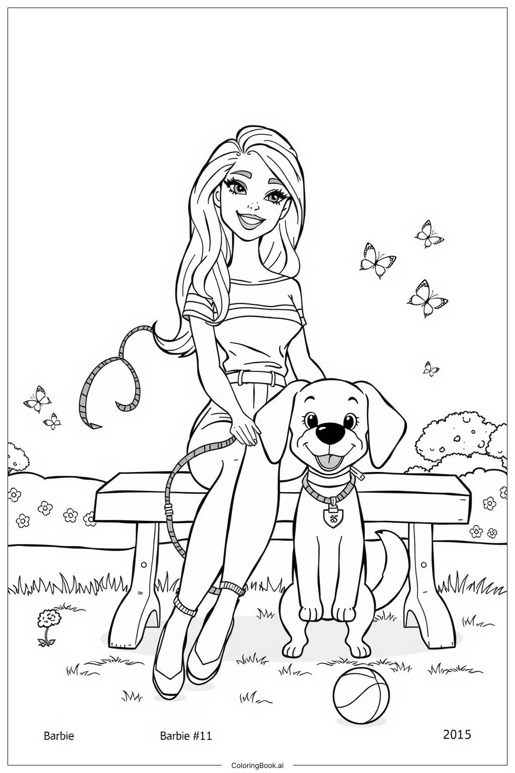  barbie with her dog coloring page-2 Coloring Page 