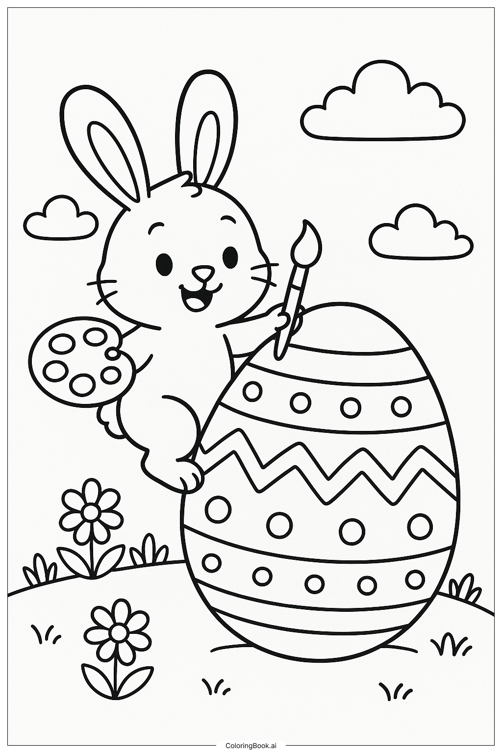 Easter Bunny Decorating A Giant Egg Coloring Page