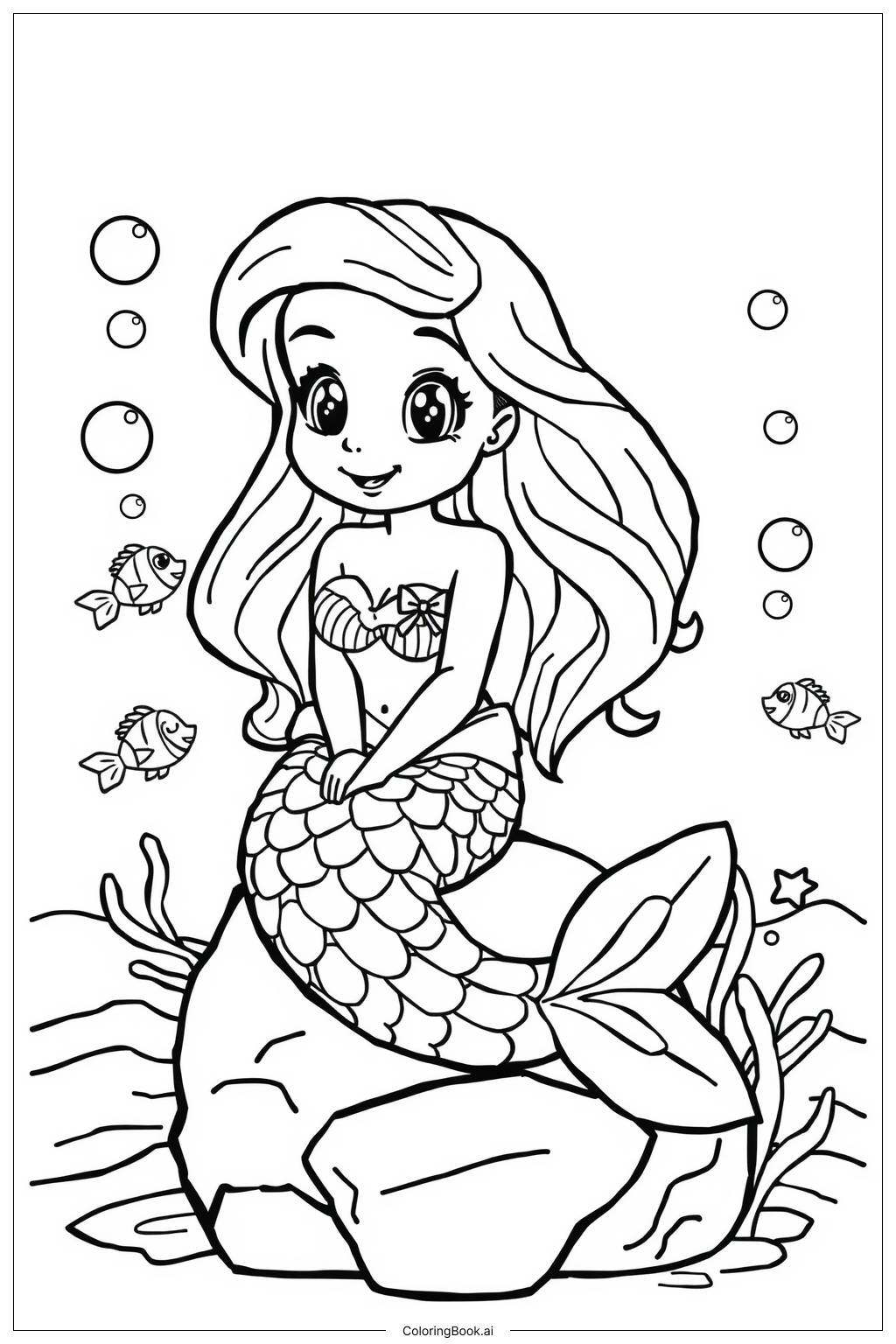  Página para colorear de Sirena Hermosa Encantada 