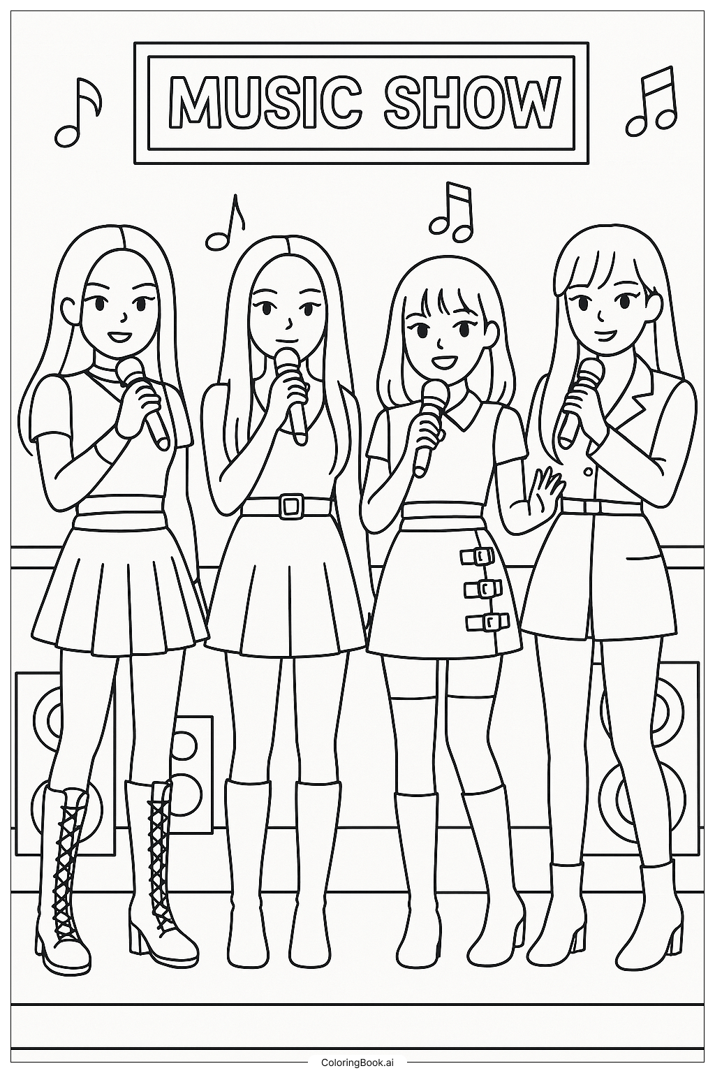  Página para colorir de Grupo Blackpink no Palco de um Programa de Música 
