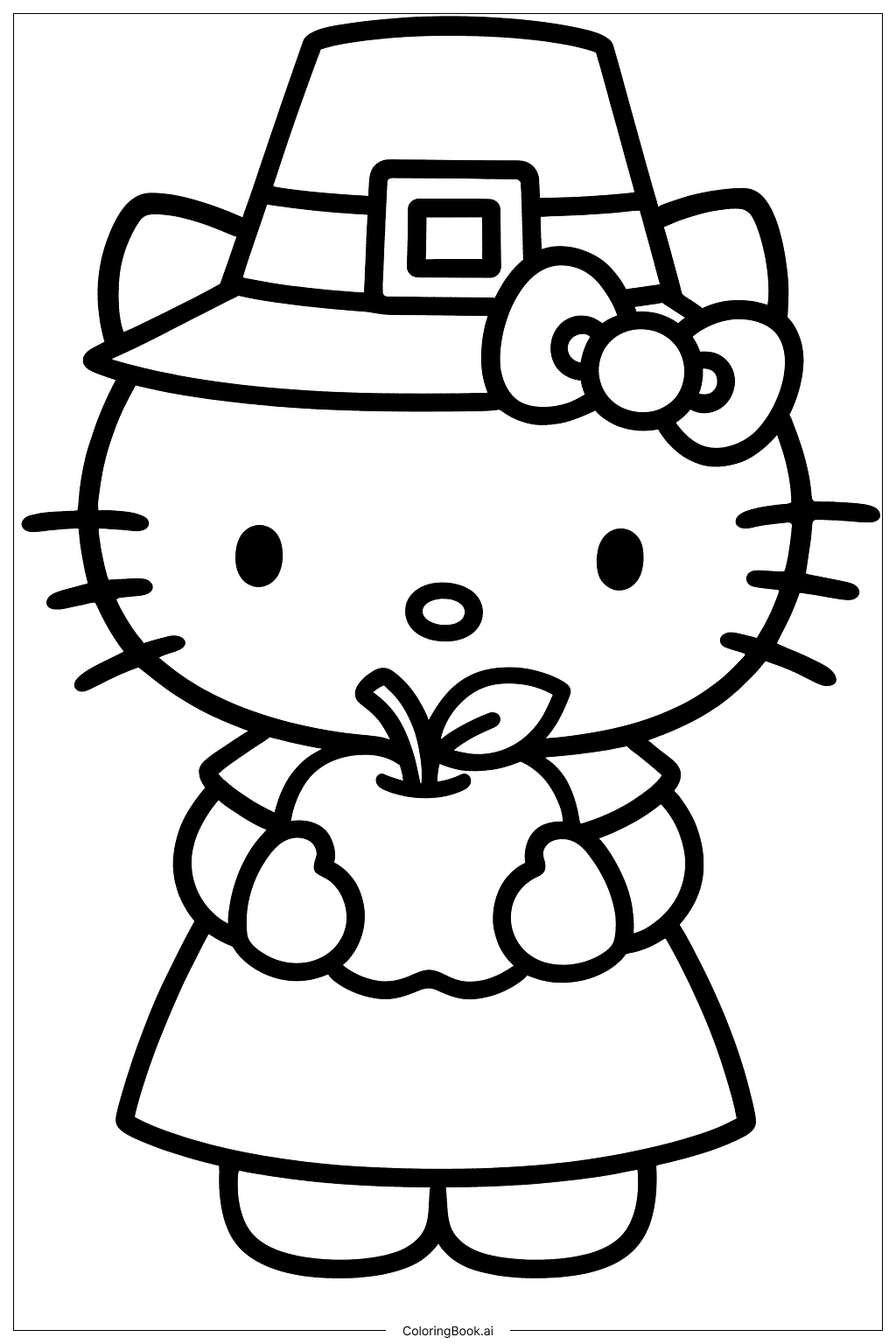  Hello Kitty Thanksgiving mit einem Apfel Ausmalseite 