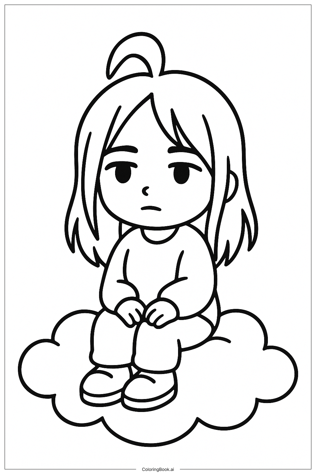  Página para colorir de Chibi Billie Eilish Sentada Numa Nuvem 