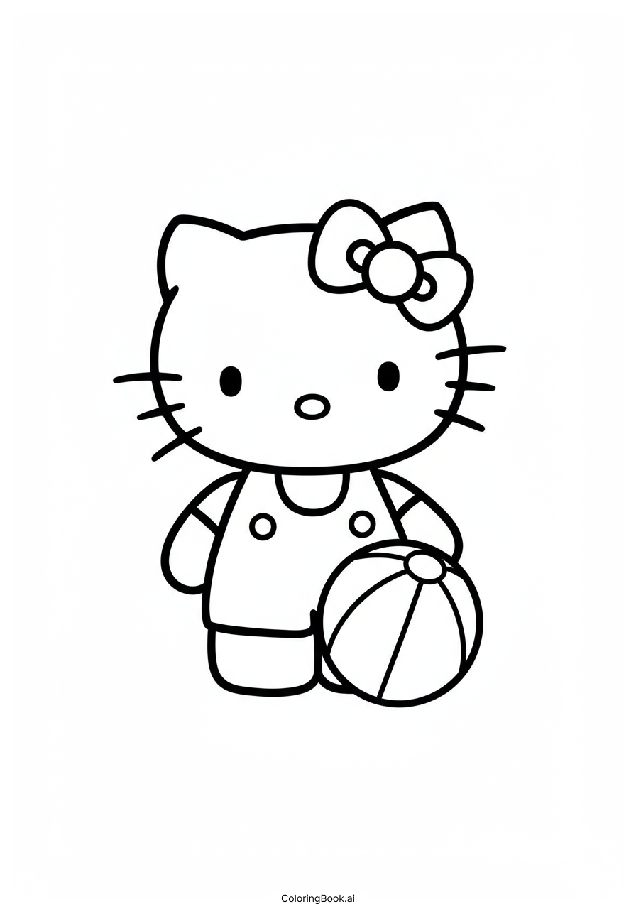  ハローキティ サッカーをするの塗り絵ページ 