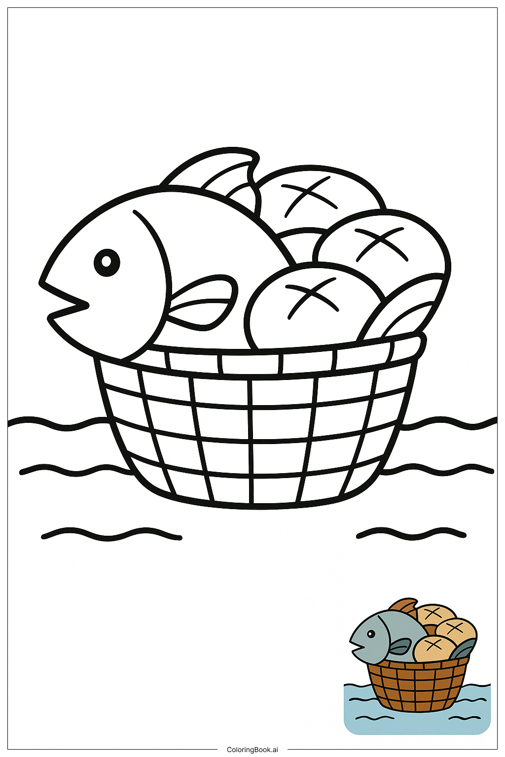  Página para colorear de Pescado de la Biblia y Cinco Panes 