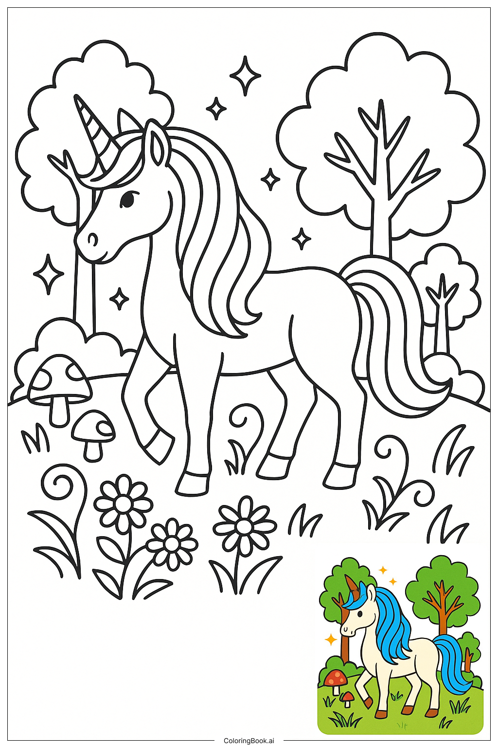  The Last Unicorn In Forgotten Forest Coloring Page 