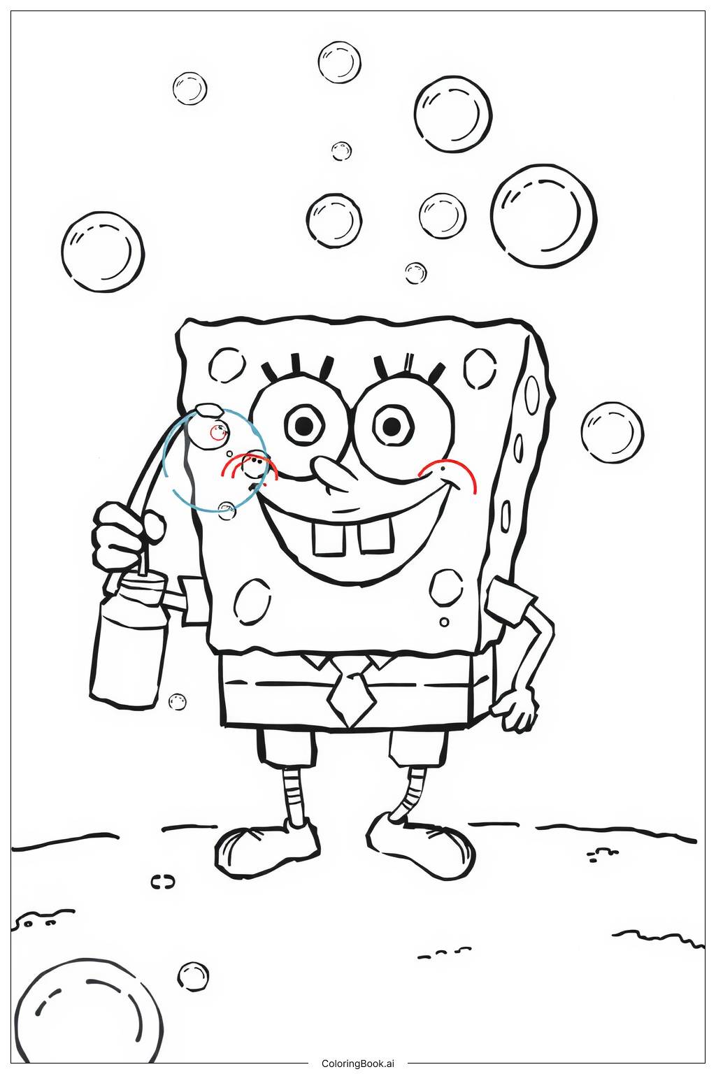 Spongebob Blowing Bubbles Coloring Page (Free PDF&PNG Printable)