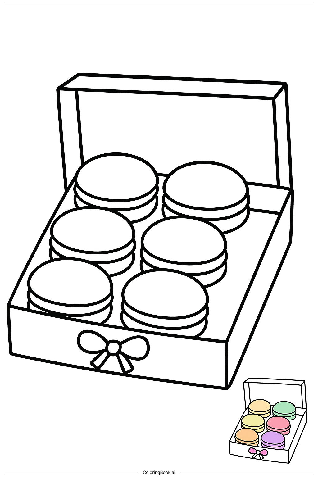  Trang tô màu Bộ Đồ Ngọt Macaron Trong Hộp 