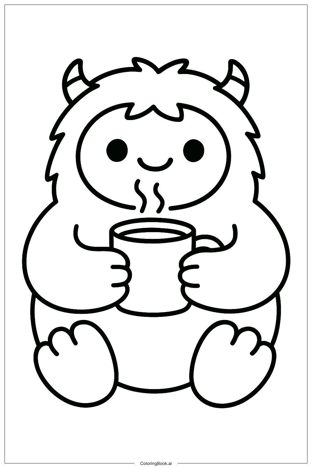  Page de coloriage Adorable Yéti Buveur de Chocolat Chaud 