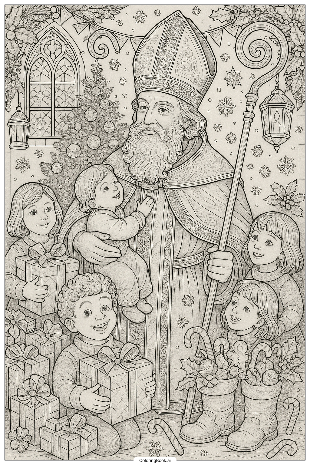 축제 분위기의 성 니콜라스 색칠공부 페이지