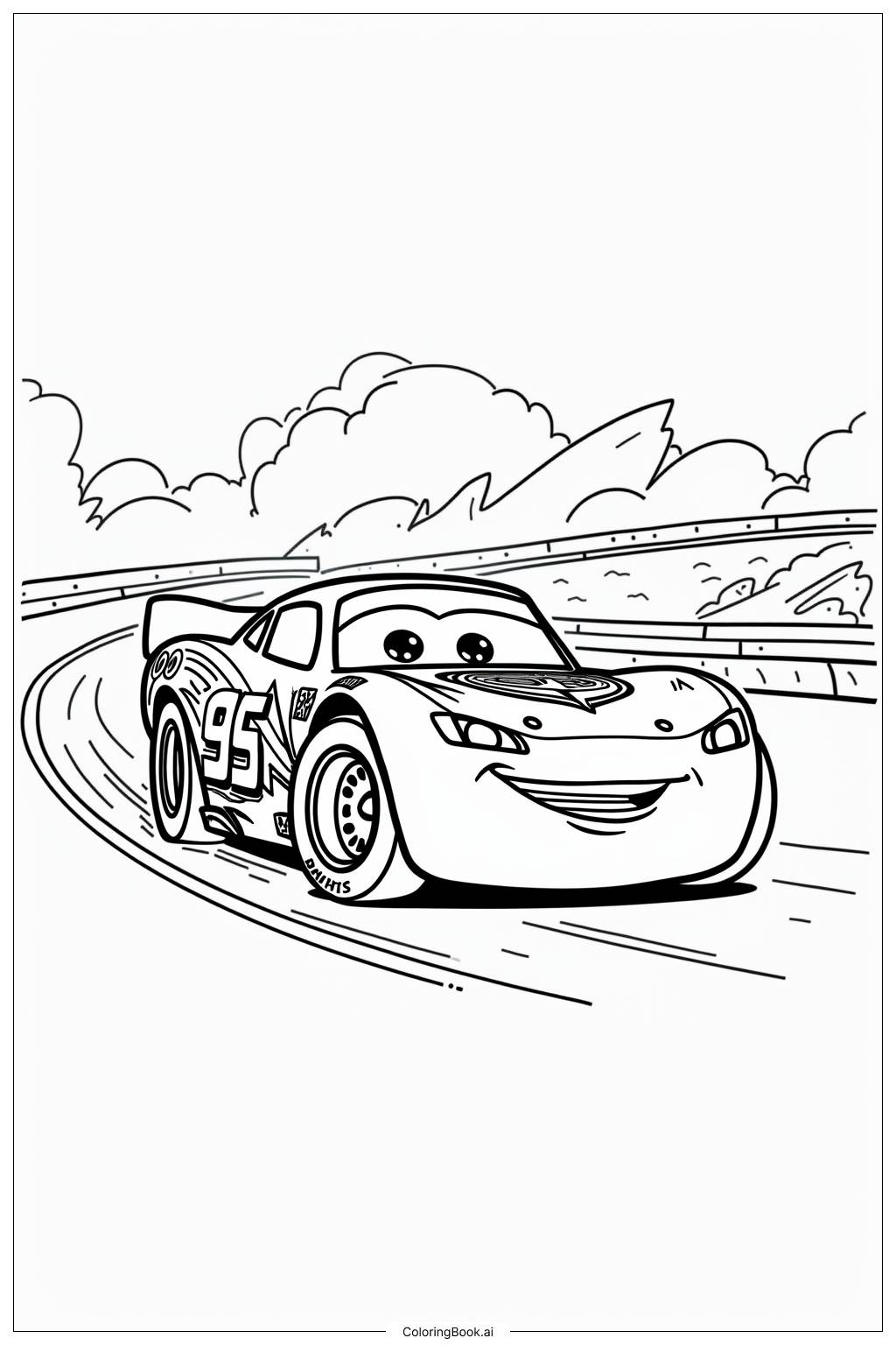  Page de coloriage Lightning McQueen en train de déraper dans un virage serré 