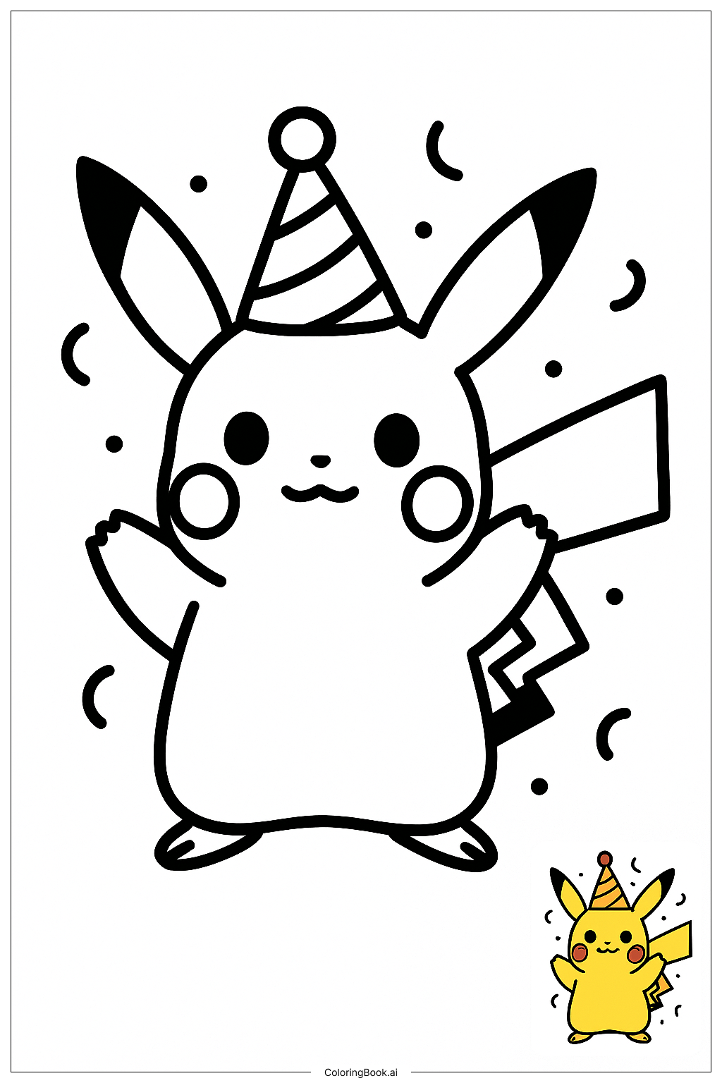  Pikachu Wearing Party Hat With Confetti Coloring Page 