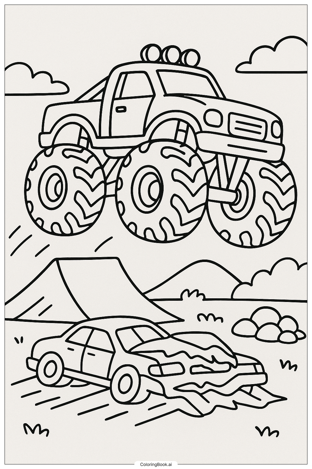  Hot Wheels Monster Truck On Obstacles Coloring Page 