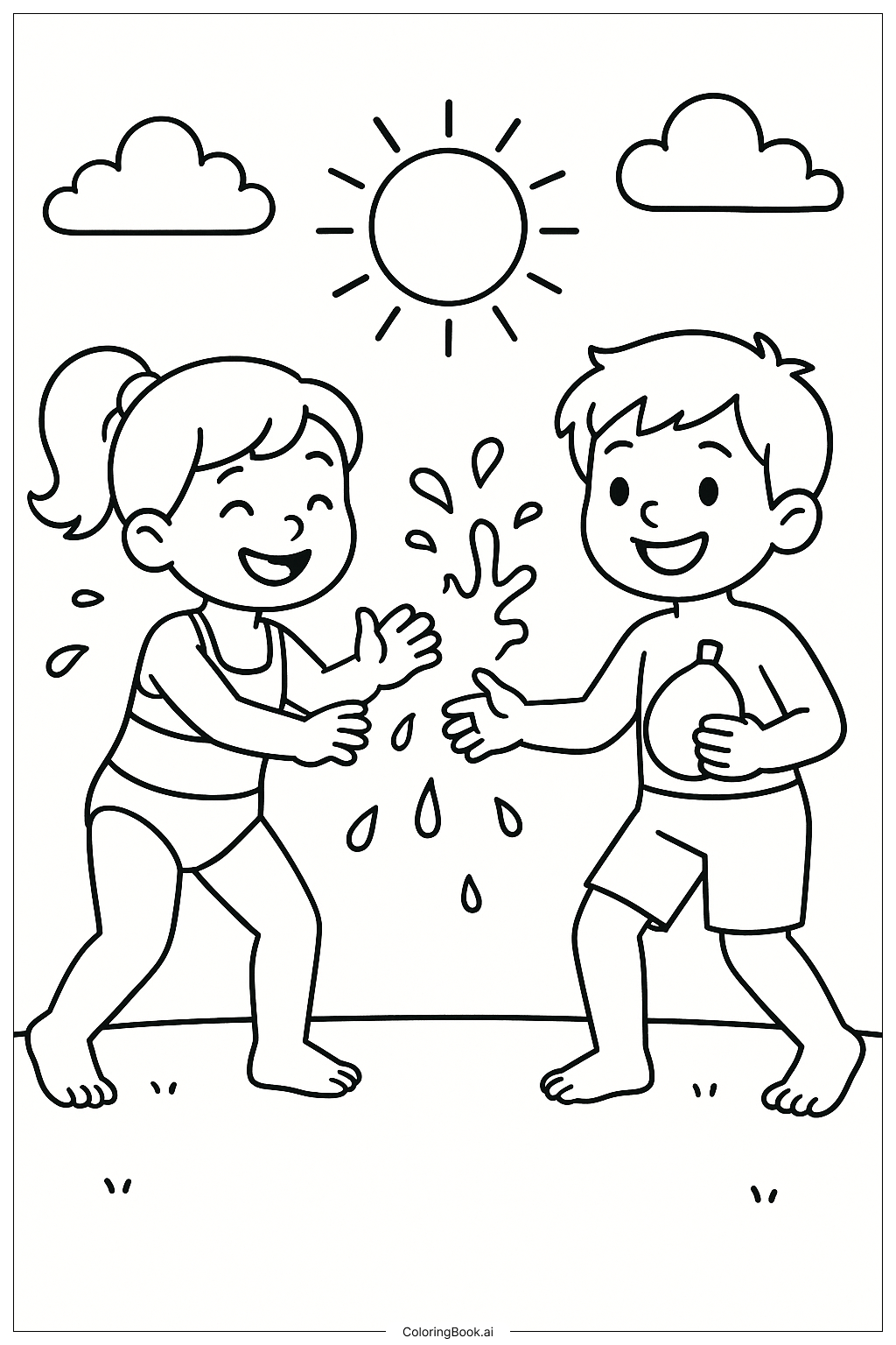  A Fun Summer Water Balloon Fight Coloring Page 