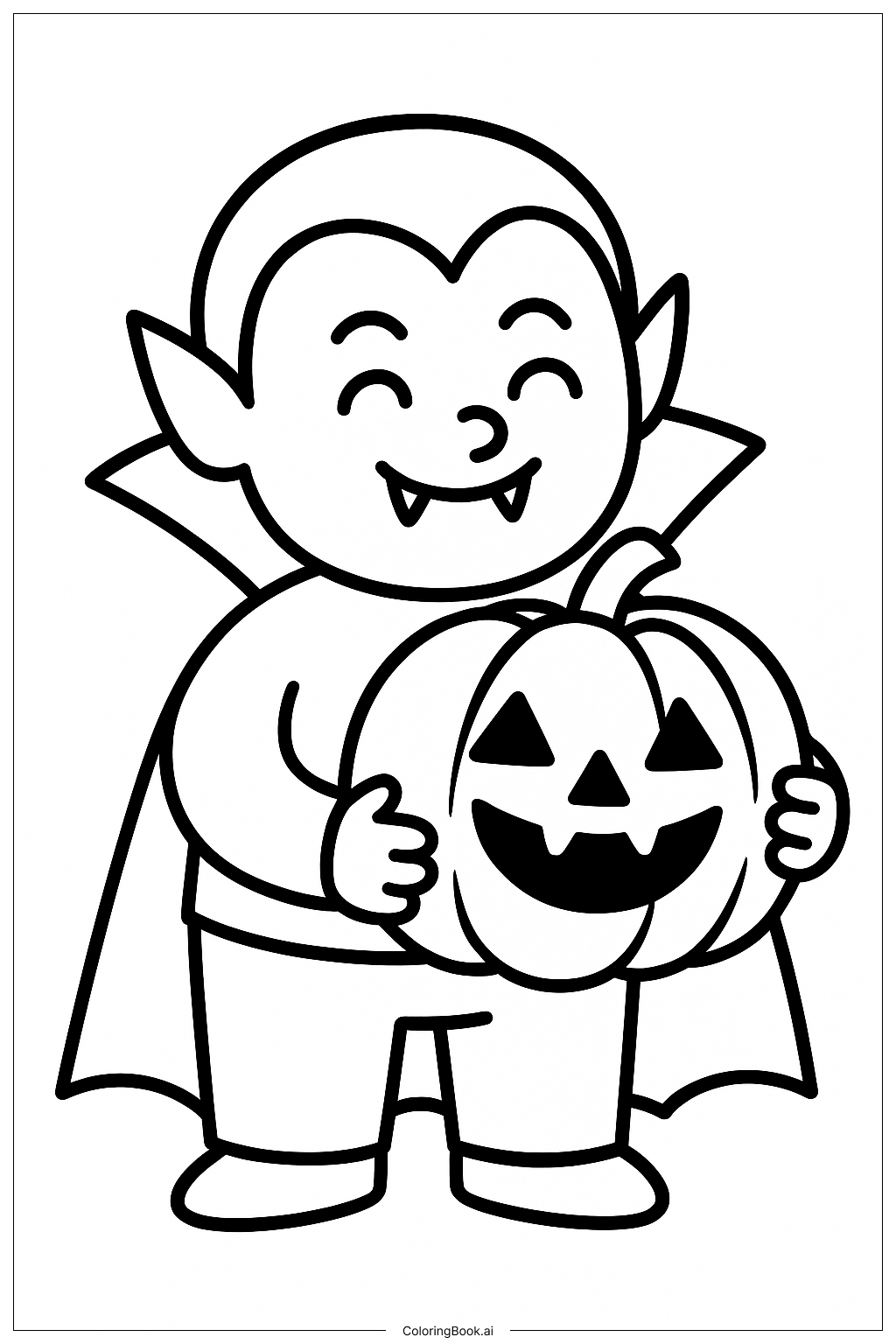 Página para colorir de Um Vampiro Feliz Segurando uma Abóbora