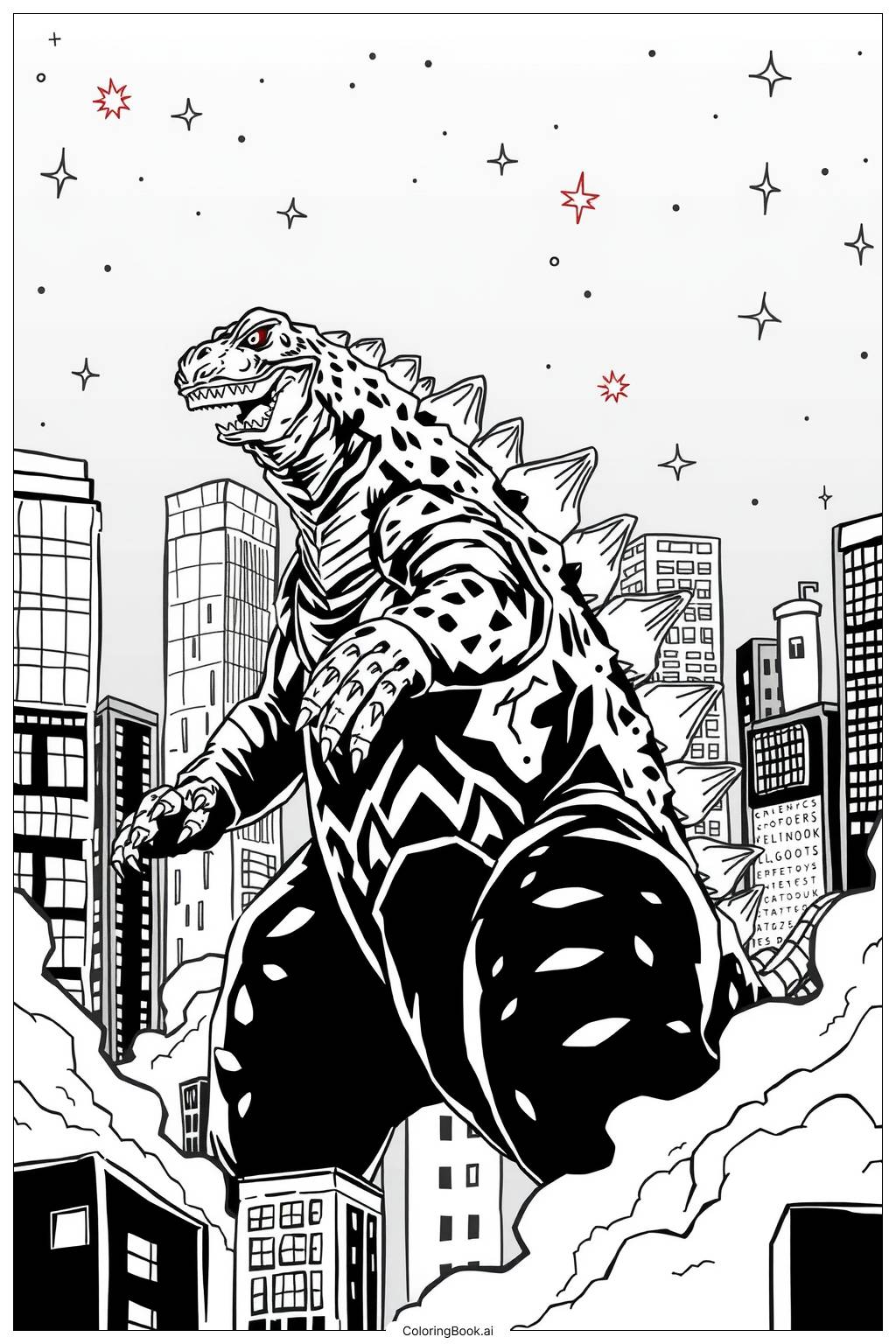  Página para colorear de godzilla ciudad rampage noche-2 