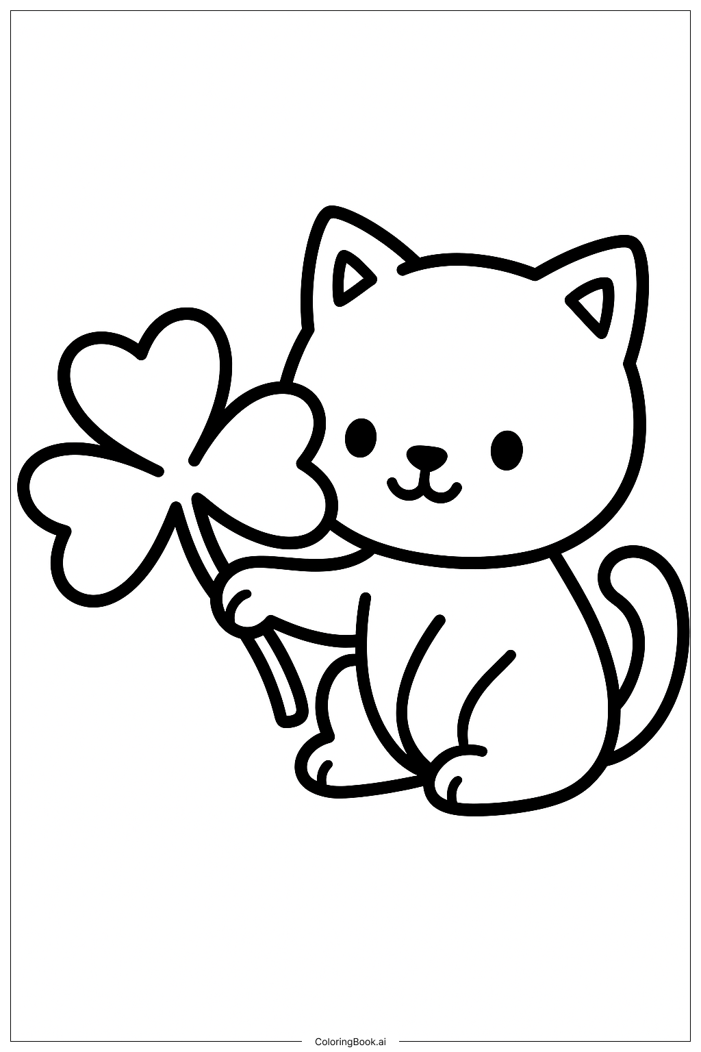  Página para colorir de Um Gatinho Brincando com um Trevo 
