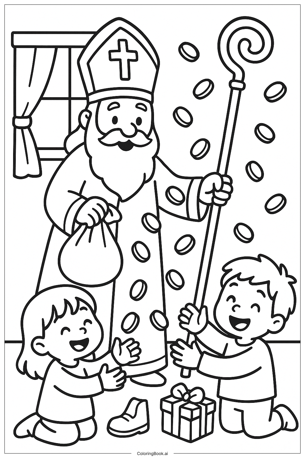 성 니콜라스가 금화 떨어뜨리기 색칠공부 페이지