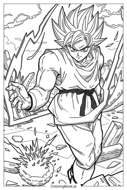  Página para colorir de Treinando Goku 