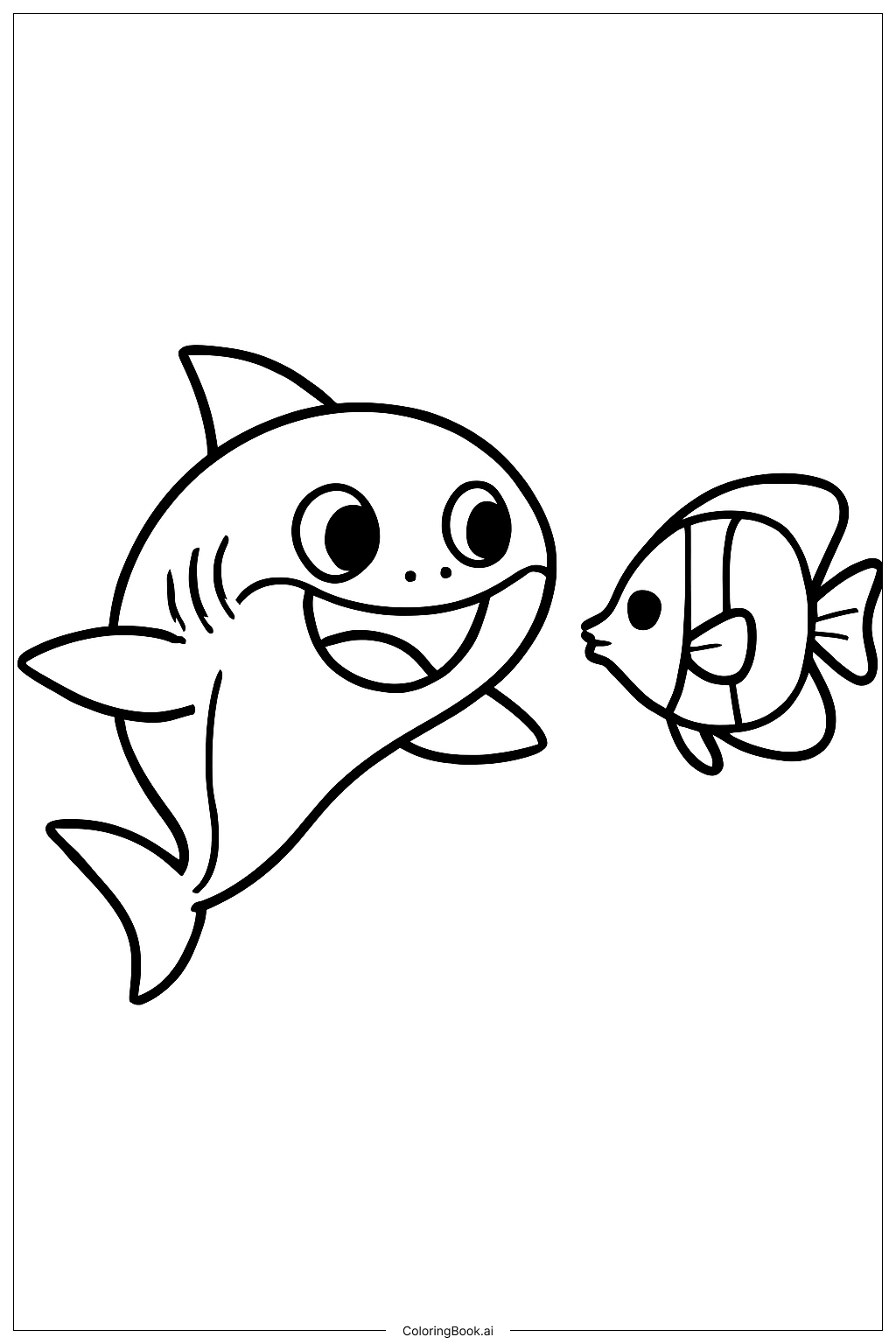  ベイビーシャークとチョウチョウウオの塗り絵ページ 