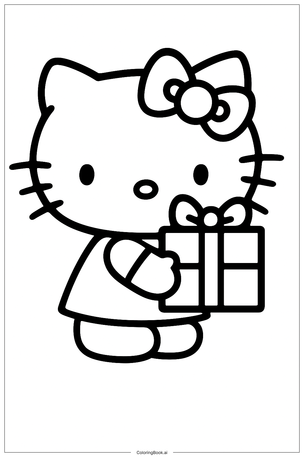  Hello Kitty Holding A Single Christmas Gift Coloring Page 