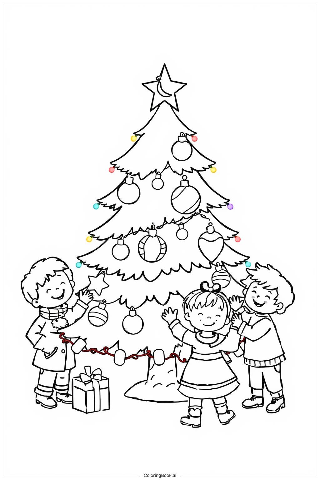  Página para colorear de Tiempo de Decorar el Árbol de Navidad 