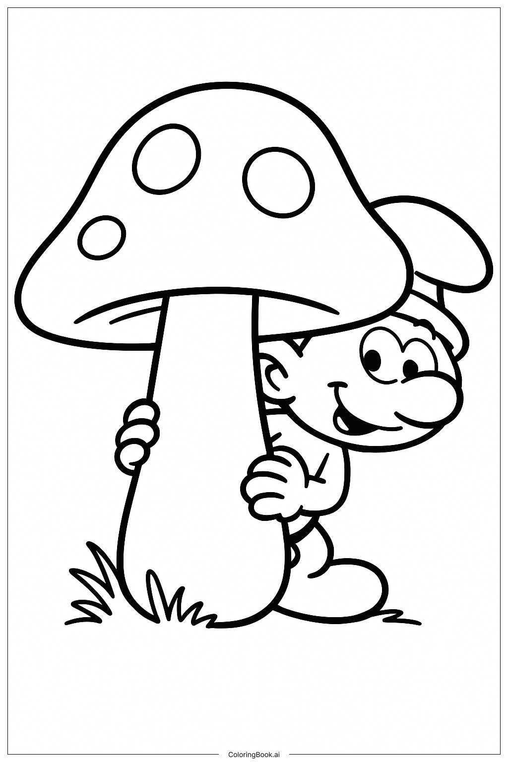  A Smurf Hiding Behind A Mushroom Coloring Page 