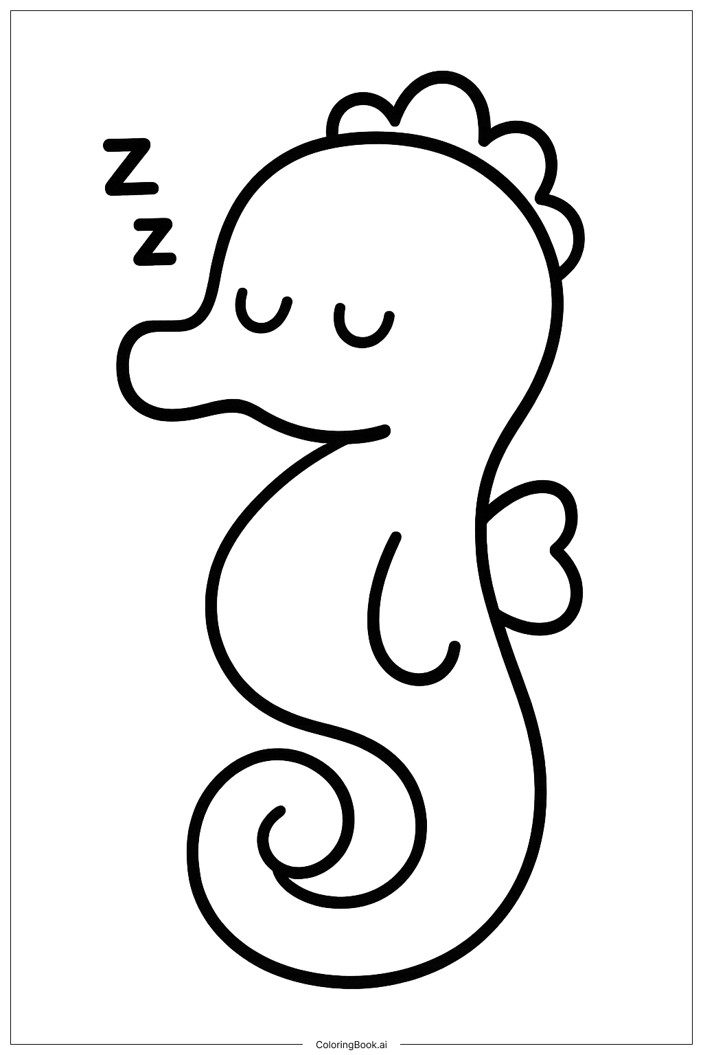 Página para colorear de Un Caballito de Mar Dormido en un Coral