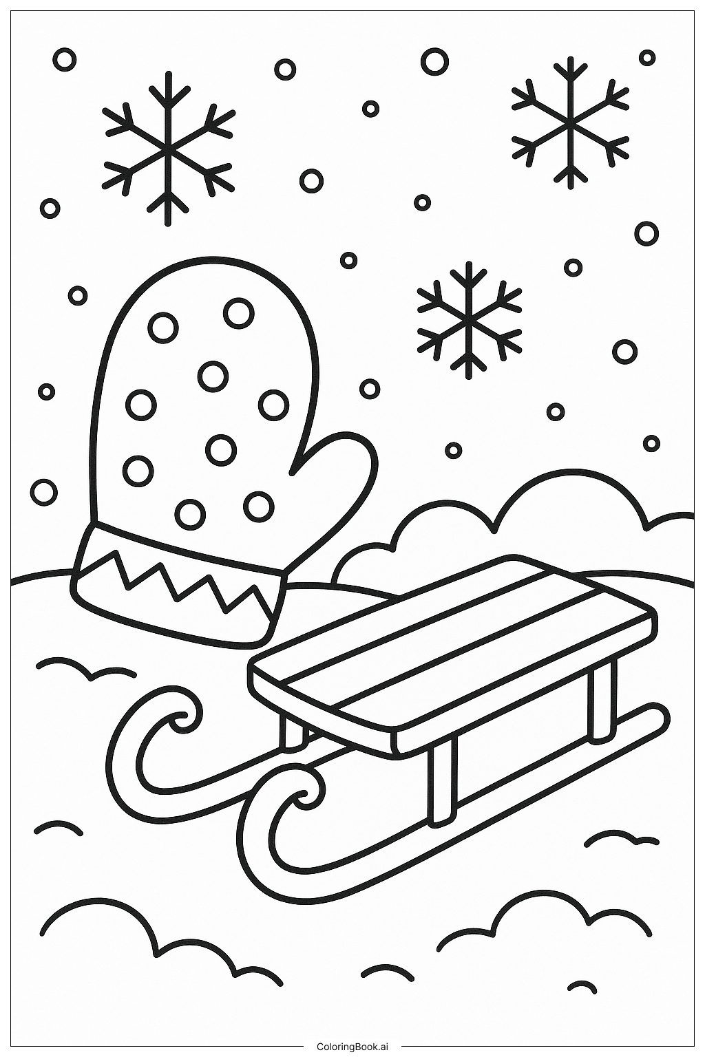 Mitten And A Sled Coloring Page