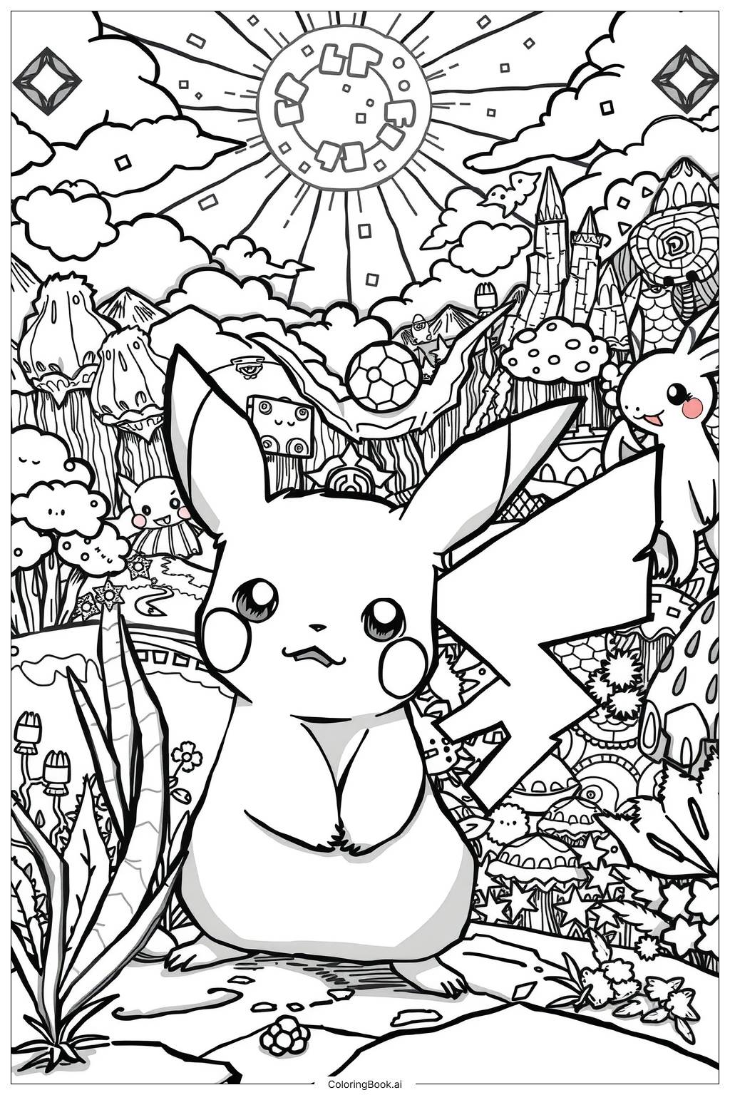  Pikachu on a Pokémon Adventure Coloring Page 