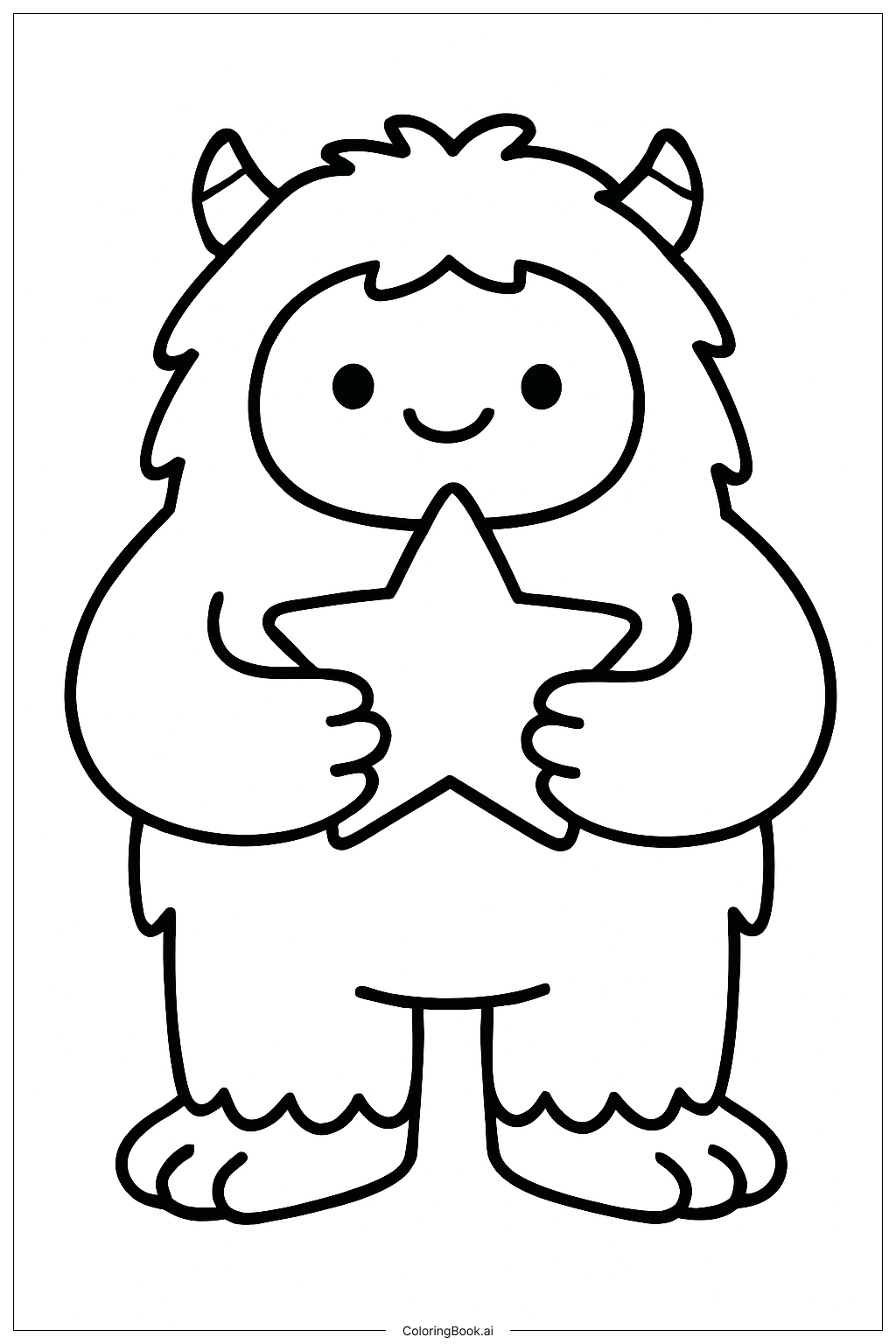  Page de coloriage Un Yéti Tenant Une Étoile 