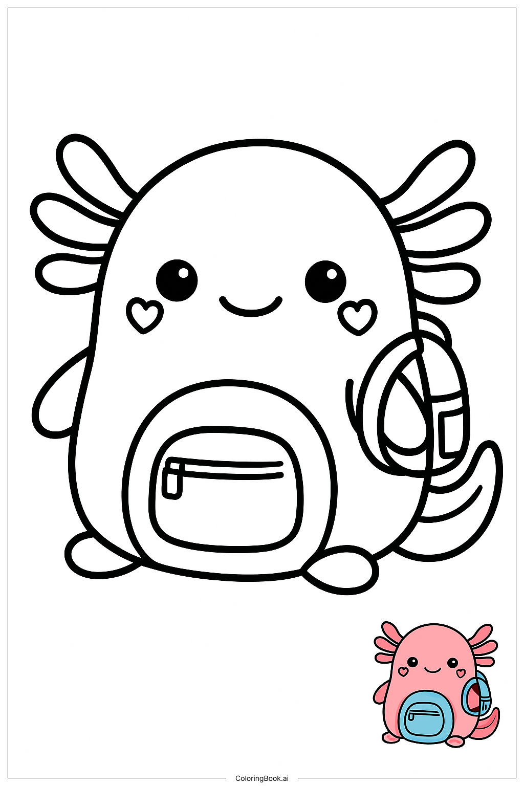  Página para colorear de Squishmallow Axolote con Mochila Pequeña 