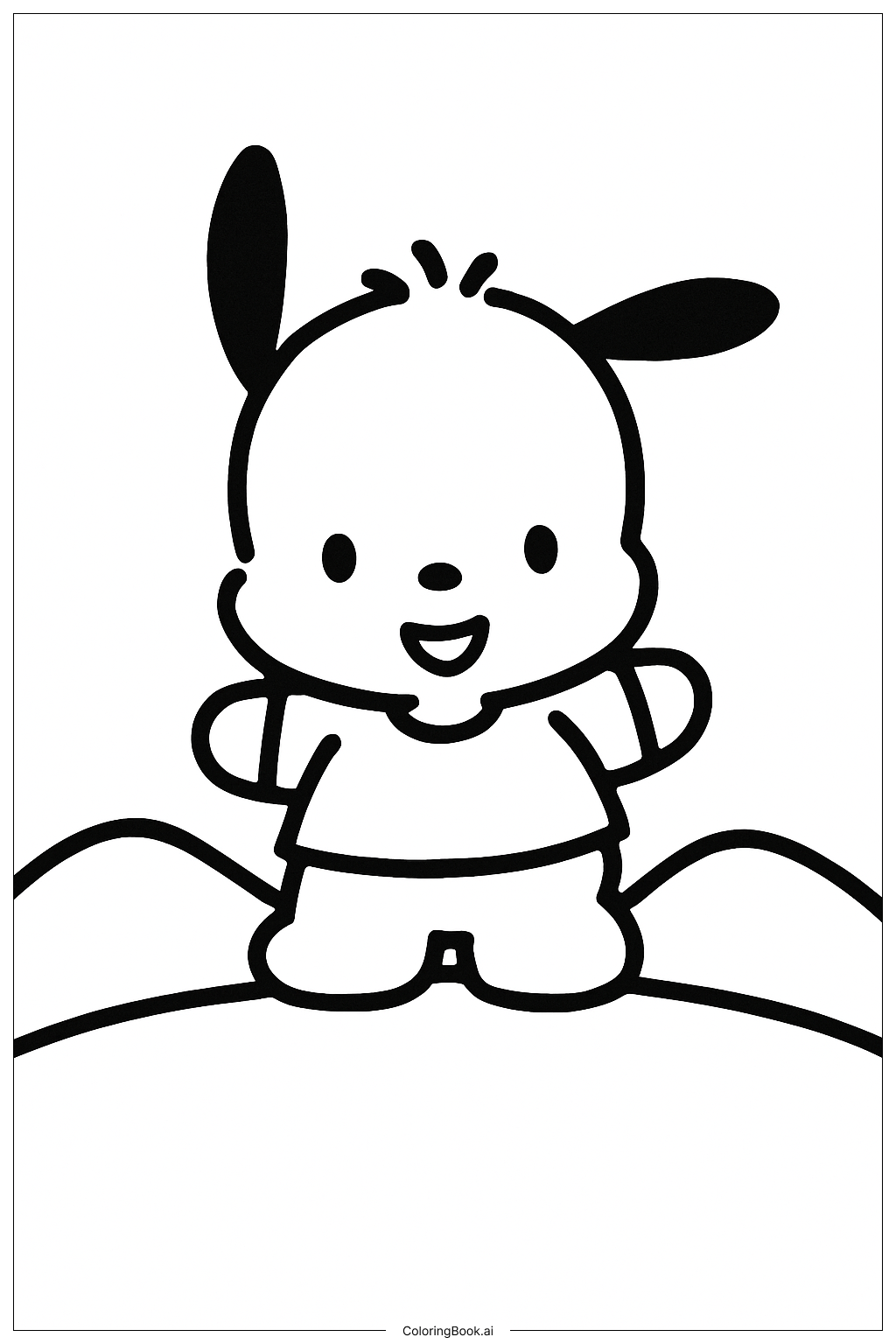  ポチャッコとシンプルな丘の塗り絵ページ 